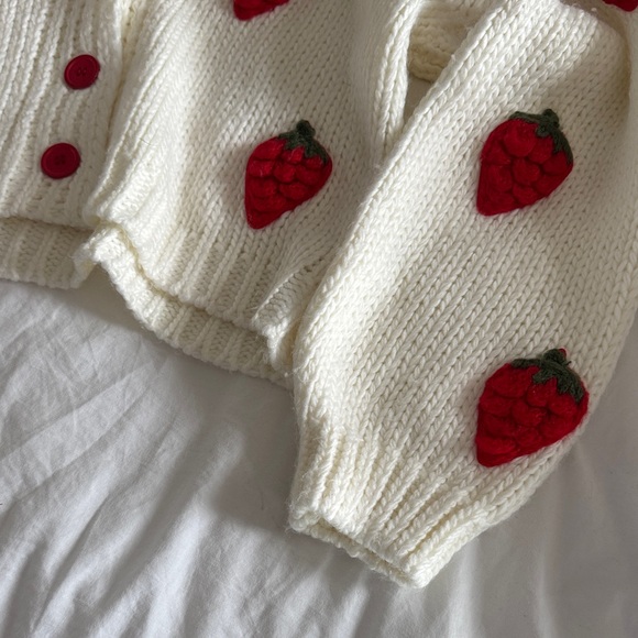 Strawberry Embroidered White Cardigan Sweater - Picture 2 of 4